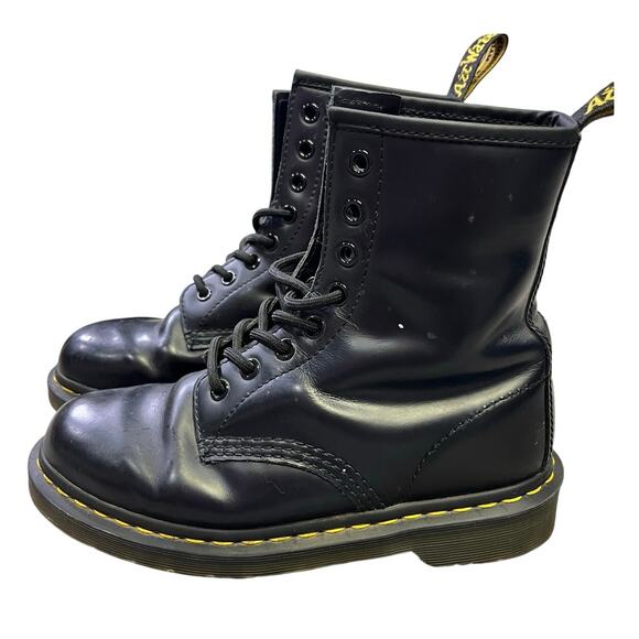 Dr. Marten’s 1460 WOMEN'S SMOOTH LEATHER‎ LACE UP BOOTS SIZE: 5 Black/Yellow - Picture 1 of 10
